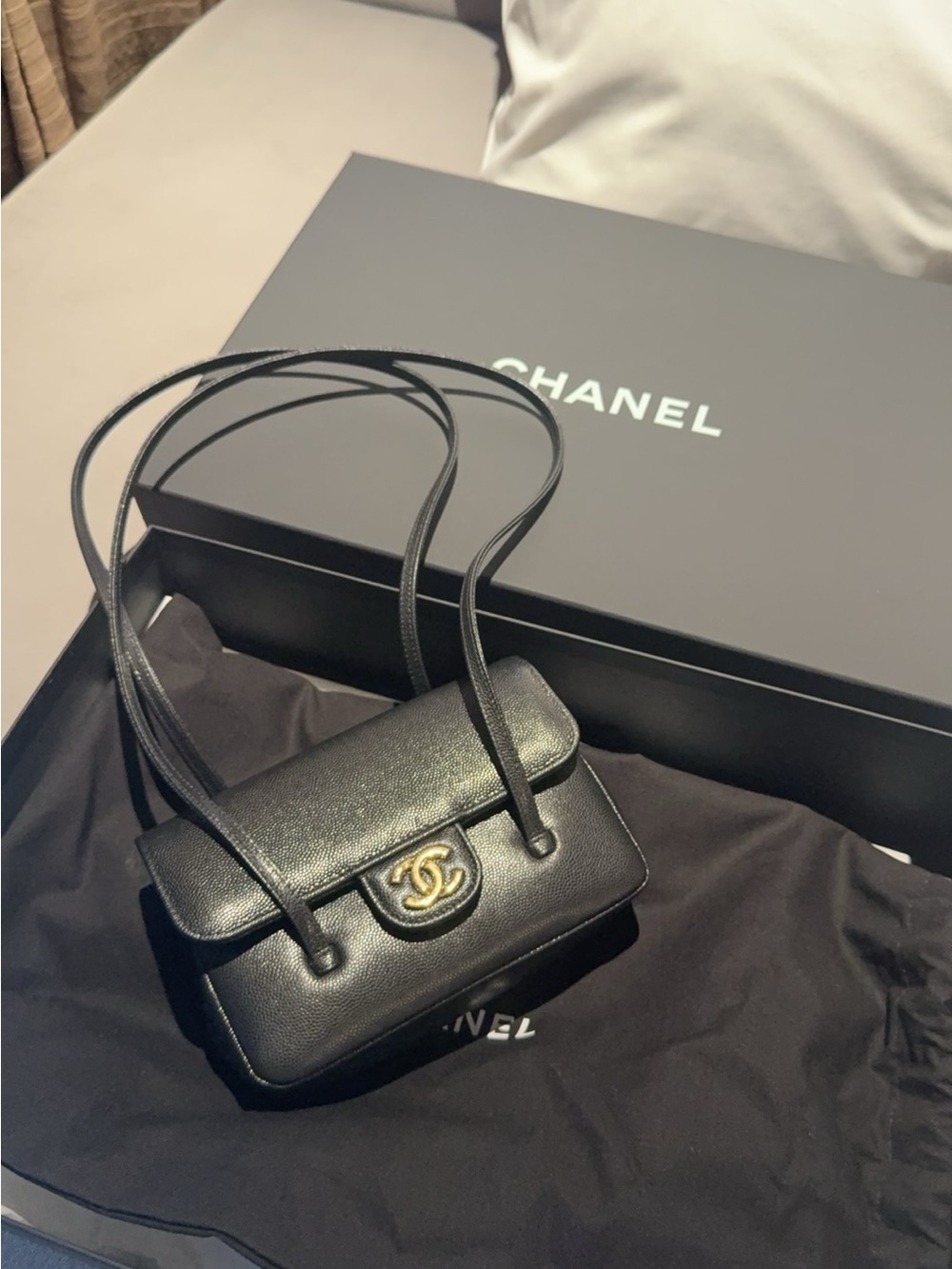 Chanel Preppy Coco Black Leather Crossbody Bag with Gold CC Emblem